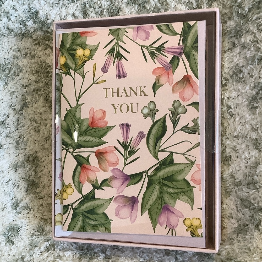 Punch Studio Floral Thank You Card Boxed Set of 12 NWT 5.5” x 4.25”